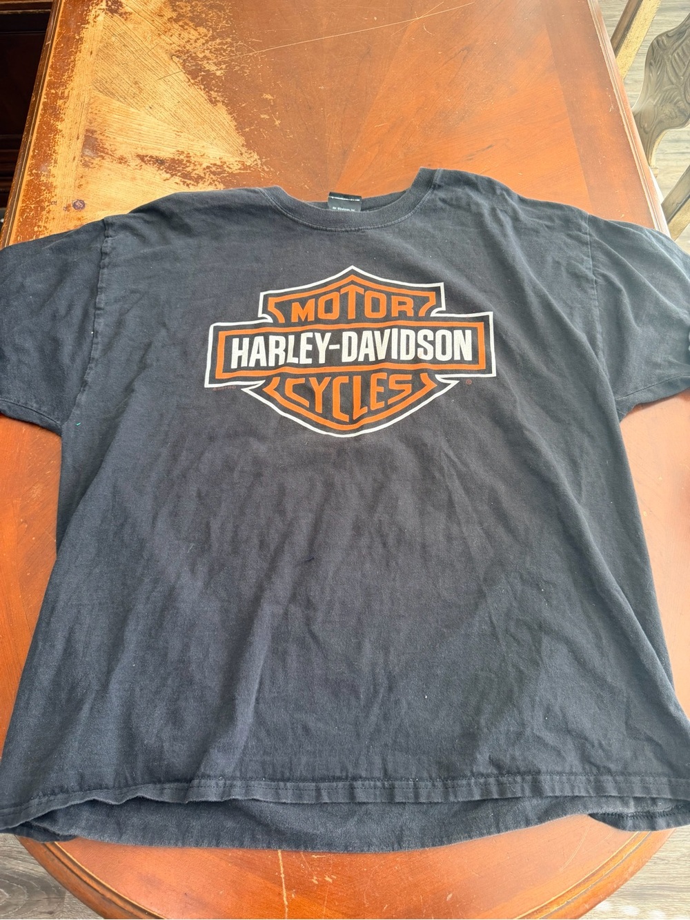 Harley-Davidson Black T-Shirt with Orange & White Bar & Shield Logo